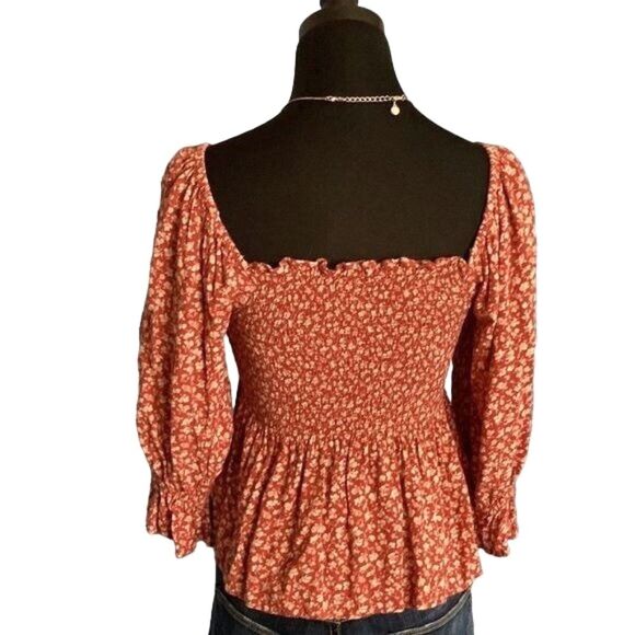 American Eagle Smocked Square Neck Peplum Blouse Size XS - Picture 5 of 10